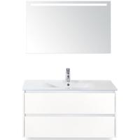 Dante Badmeubelset 100 cm - Wit Hoogglans - Keramische Wastafel Wit Enjoy met Sence Spiegel - thumbnail