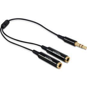 Delock 65356 Jackplug Audio Aansluitkabel [1x Jackplug male 3,5 mm - 2x Jackplug female 3,5 mm] 25 cm Zwart