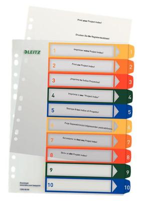 Leitz 12930000 Register DIN A4, Bovenbreedte 1-10 Polypropyleen Meerdere kleuren 10 tabbladen PC-beschrijfbaar 12930000