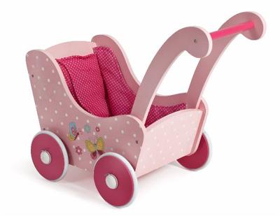 Houten poppenwagen Vlinder Roze