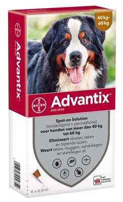 Advantix 600/3000 voor honden van 40 tot 60 kg 2 x 6 pipetten