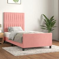 Bedframe met hoofdeinde fluweel roze 90x200 cm - thumbnail