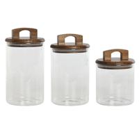 Set van 3 Potjes Home ESPRIT Bruin Transparant Acacia Borosilicaatglas 650 ml 900 ml 1 L 3 Onderdelen - thumbnail