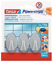 tesa POWERSTRIPS® Zelfklevende haak Small Ovaal Chroom (mat) Inhoud: 3 stuk(s) - thumbnail