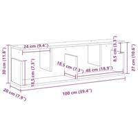 Wandkast 100x20x30 cm bewerkt hout bruin eikenkleur - thumbnail