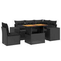 6-delige Loungeset met kussens poly rattan zwart - thumbnail