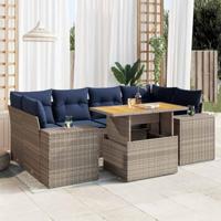 7-delige Loungeset met kussens poly rattan grijs - thumbnail