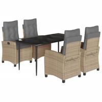 5-delige Tuinset met kussens poly rattan gemengd beige - thumbnail