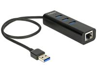 Delock 62653 USB 3.0-hub 3-poorts + 1-poorts Gigabit LAN 10/100/1000 Mbps - thumbnail