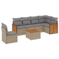7-delige Loungeset met kussens poly rattan beige - thumbnail