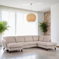 BASE 3-zits Hoekbank 'Mansi' Rechts, Zwarte poot, kleur Beige - thumbnail