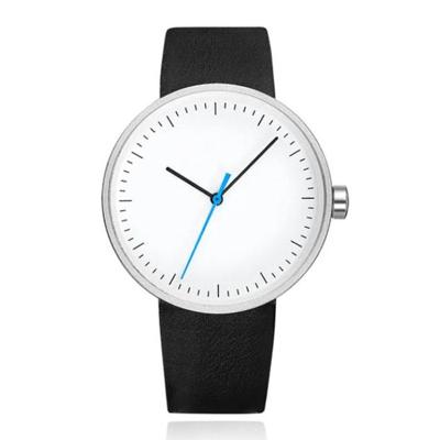 Minimalistisch Herenhorloge met Wit Uurwerk, Zwarte Echt Lederen Band en Zilveren Behuizing