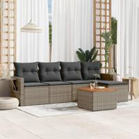 6-delige Loungeset met kussens poly rattan grijs - thumbnail