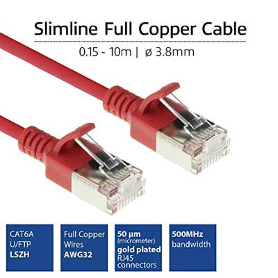 ACT Rode 10 meter LSZH U/FTP CAT6A datacenter slimline patchkabel snagless met RJ45 connectoren
