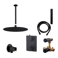 Wiesbaden Inbouw Regendouche Set 06 Caral Rechthoek Plafonduitloop Mat Zwart - thumbnail