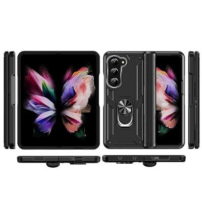 Lunso - Samsung Galaxy Z Fold5 - Armor backcover hoes met ringhouder - Zwart