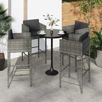 VidaXL Barkrukken 4 st met kussens poly rattan grijs - thumbnail