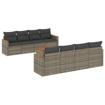 9-delige Loungeset met kussens poly rattan grijs
