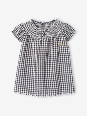 Geruit babyjurkje met smokwerk grijs Geruit babyjurkje met smokwerk grijs