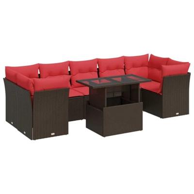 8-delige Loungeset met kussens poly rattan acacia bruin