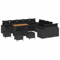 Tuinbankenset 14 pcs Zwart poly rattan - thumbnail