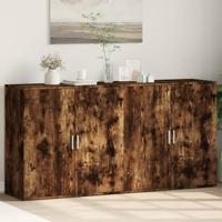Dressoirs 2 st 79x38x80 cm bewerkt hout gerookt eikenkleurig - thumbnail