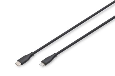 Digitus AK-600110-020-S USB-kabel USB 2.0 Apple Lightning stekker, USB-C stekker 2.00 m Zwart Flexibel, Zeer flexibel, Met USB, Silicone, Uitstekende