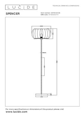 Lucide SPENCER - Vloerlamp - Ø 40 cm - 1xE27 - Zwart