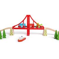 Bigjigs houten rails - dubbele hangbrug, 7dlg. - thumbnail