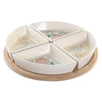 Snackdienblad DKD Home Decor 21,5 x 21,5 x 1 cm Beige Wit Keramiek Traditioneel - thumbnail