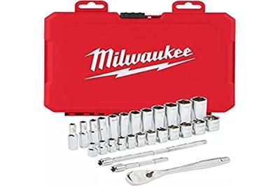 Milwaukee Ratel + doppen set 3/8 Drive 32 pc Ratchet + Socket Set Metric - 4932464945