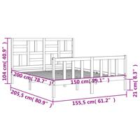Bedframe met hoofdbord massief hout wit - thumbnail