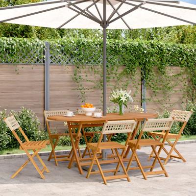 Tuinstoelen 8 st inklapbaar poly rattan en massief hout beige