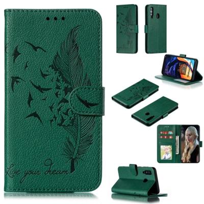 Feather patroon Litchi textuur horizontale Flip lederen draagtas met portemonnee & houder & kaartsleuven voor Galaxy A60 (groen) Feather patroon Litchi textuur horizontale Flip lederen draagtas met portemonnee & houder & kaartsleuven voor Galaxy A60 (groen)