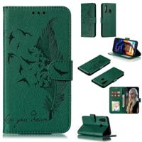 Feather patroon Litchi textuur horizontale Flip lederen draagtas met portemonnee & houder & kaartsleuven voor Galaxy A60 (groen) - thumbnail