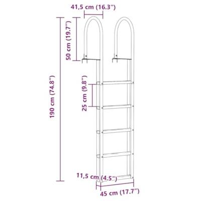 xl Dock ladder Zilver 45 x 11.5 x 190 cm Aluminium