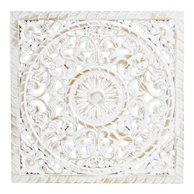 Wandhanger met bloemendecor van hout, wit/goud (B/H/D) 39x39x1 cm