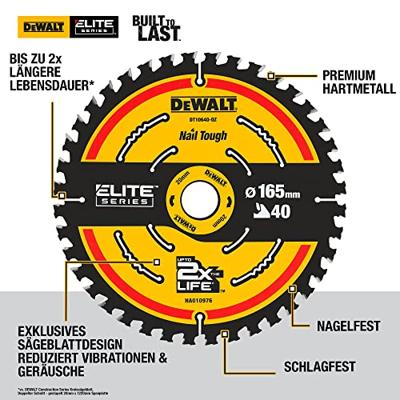 DeWALT Cirkelzaagblad voor Hout | Extreme | Ø 165mm Asgat 20mm 40T - DT10640-QZ