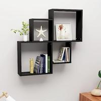 VidaXL Wandschap kubus 80x15x78,5 cm bewerkt hout zwart - thumbnail