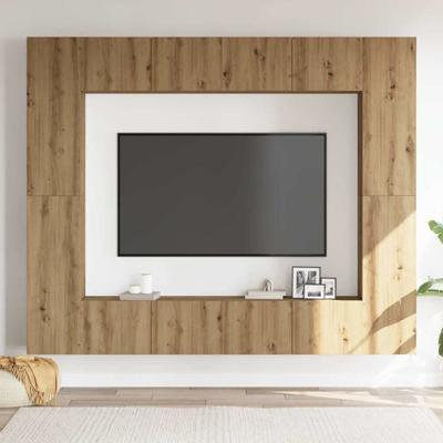 8-delig Tv-meubelset wandmontage bewerkt hout artisanaal eiken
