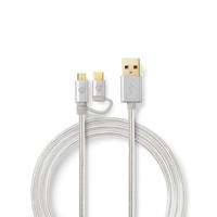 2-in-1-Kabelset voor Synchroniseren, Opladen en AV-Ondersteuning | Adapter Type C | Verguld 1,0 m USB A Male naar USB Micro-B Male-Kabel | Voor Aansluiting van Smartphone en Mobiele Apparaten - thumbnail