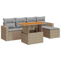 6-delige Loungeset met kussens poly rattan beige - thumbnail