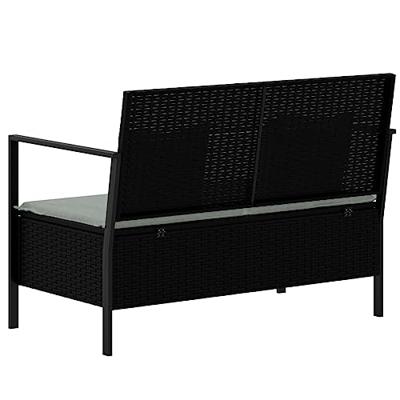 Tuinbank 2-zits met kussens poly rattan zwart Tuinbank 2-zits met kussens poly rattan zwart