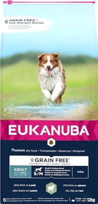 EUKANUBA Graanvrij* premium hondenvoer met lamvlees voor kleine en middelgrote rassen - droogvoer voor volwassen honden, 12 kg