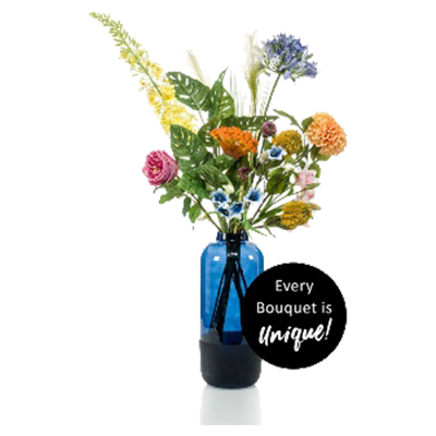 Zijdebloem boeket mix blauw/oranje/roze kunstplant excl. vaas Driesprong Collection - Driesprong collection