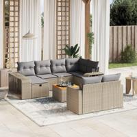 11-delige Tuinset met kussens poly rattan beige - thumbnail