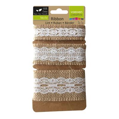 Vaessen Creative • assortiment juten band/kant naturel/ivoor 3pcs 1m