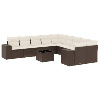 10-delige Loungeset met kussens poly rattan bruin