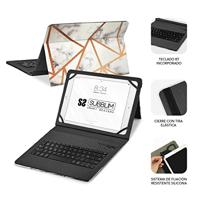 SUBBLIM Beschermhoes voor tablet 11 inch, met bluetooth-toetsenbord, Spaans toetsenbord, elastiek, oplaadpoort, ultra dun, keytab Pro marmer, wit - thumbnail