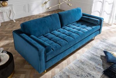 Design 3-zits loungebank COSY VELVET 220cm petroleumblauw fluwelen veerkern - 39844